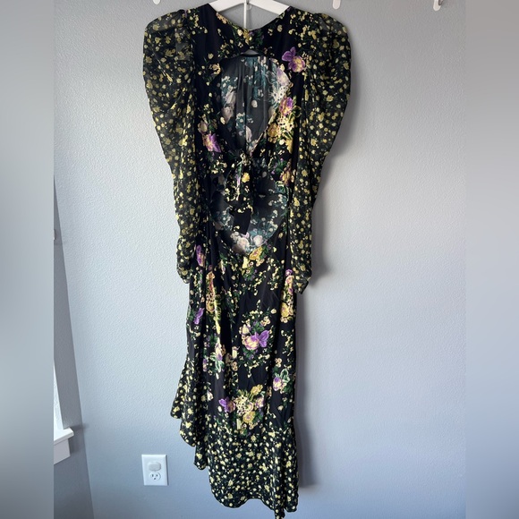 For Love and Lemons black yellow floral Ross asymmetrical hem dress sz XS - Picture 8 of 11
